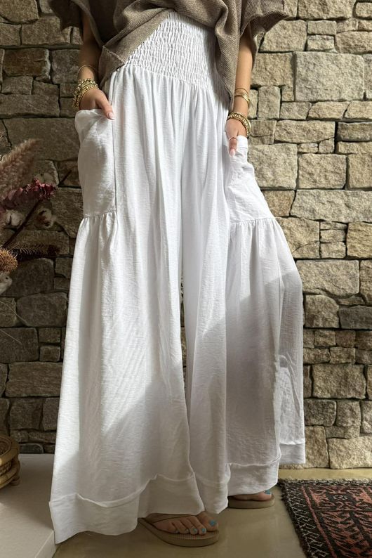 Basso Shirring Sailor Pant White